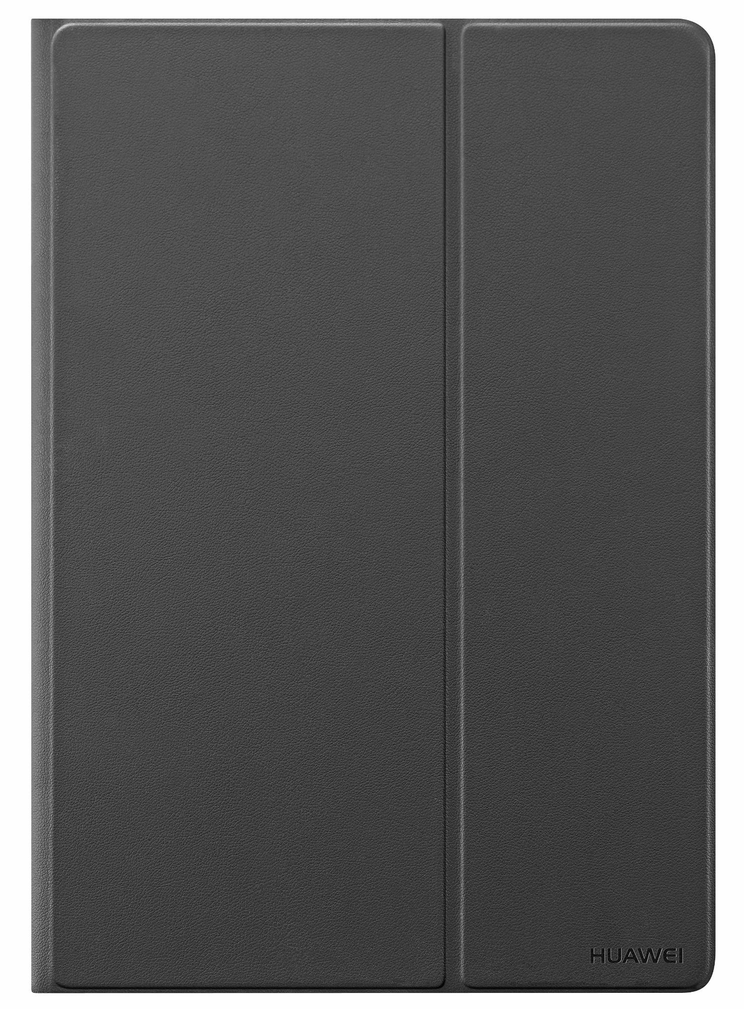 Funda negra para tablet Huawei, cerrada. La funda es texturizada, con un diseño simple.