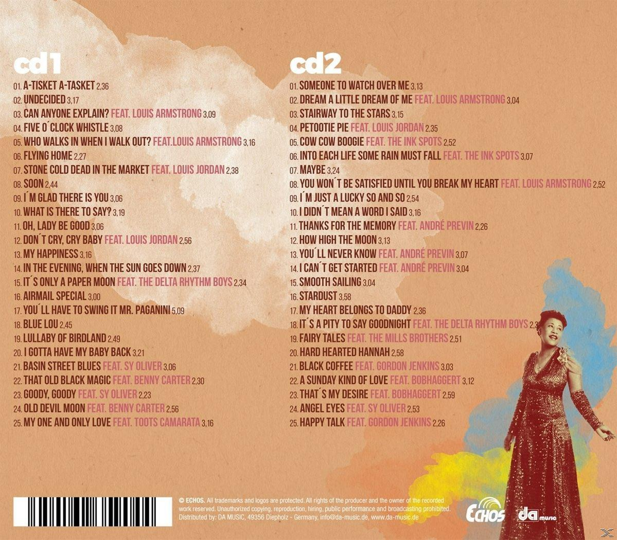 CD-Cover mit Titellisten, eine Frau in rotem Kleid und eine Noten-Grafik.