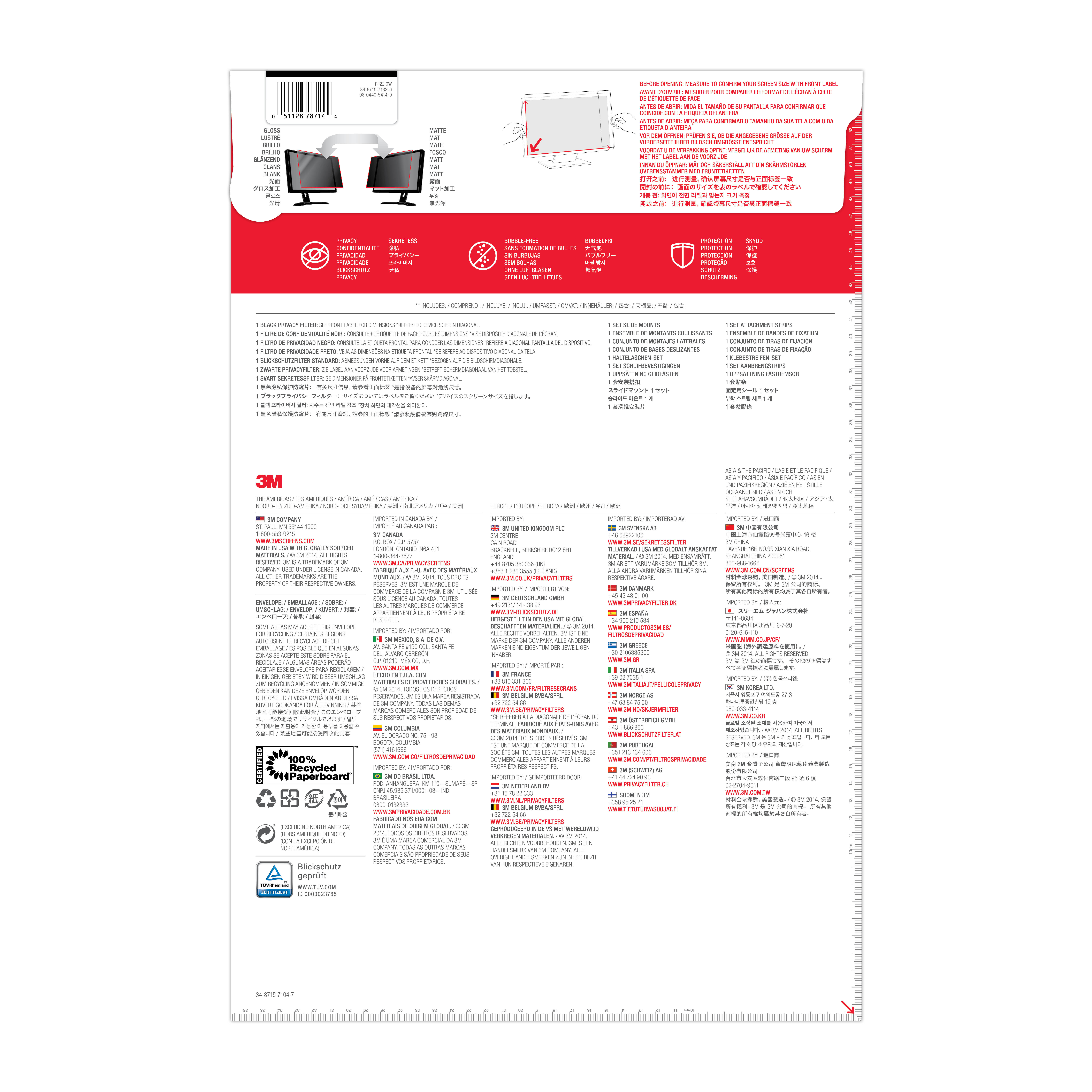 3M PF22.0W Blickschutzfilter Standard für Desktops 55,9 cm Weit (entspricht 22,0" Weit) 16:10, Schwarz