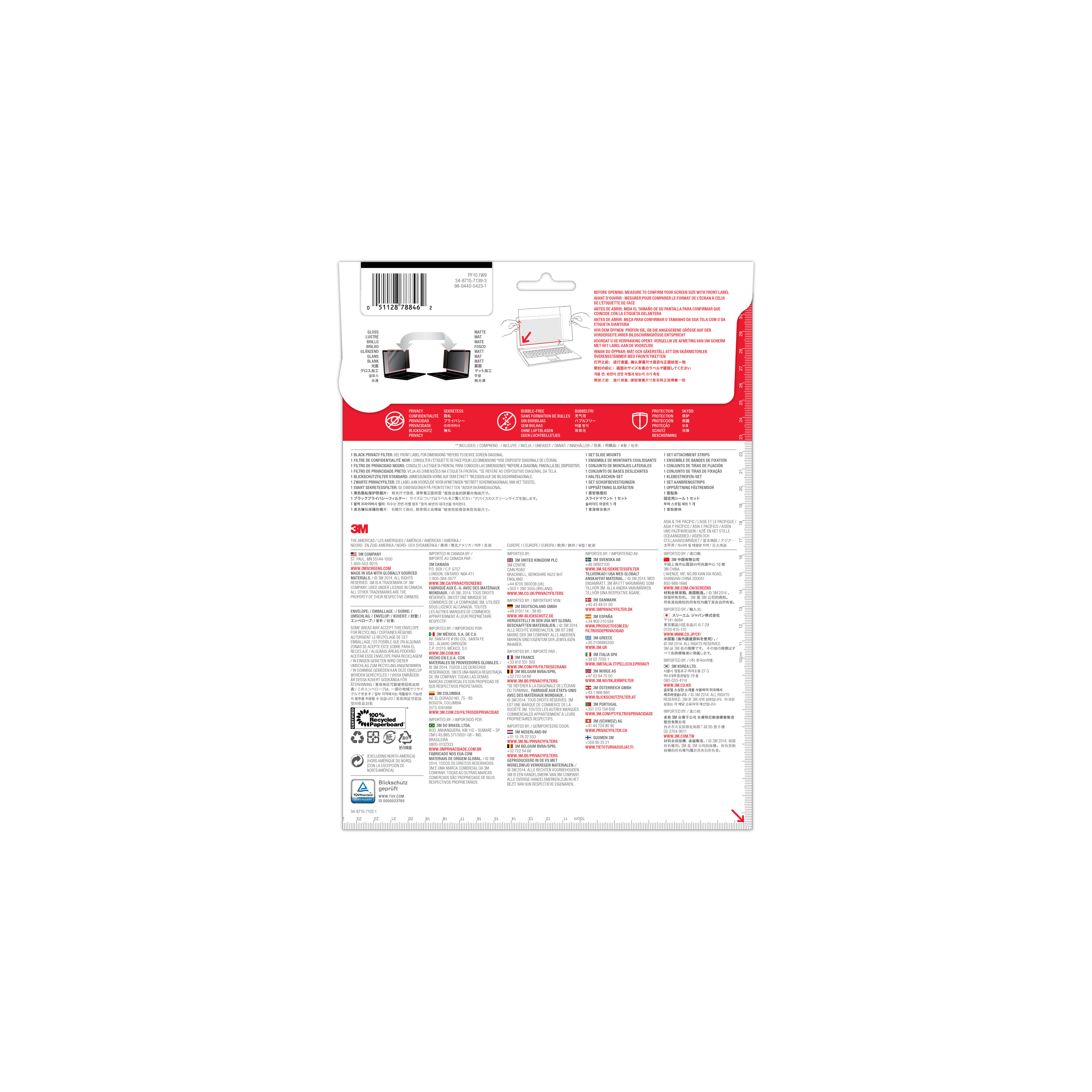 3M PF101W9B Blickschutzfilter Standard für Notebooks 25,7 cm Weit (entspricht 10,1" Weit) 16:9, Schwarz