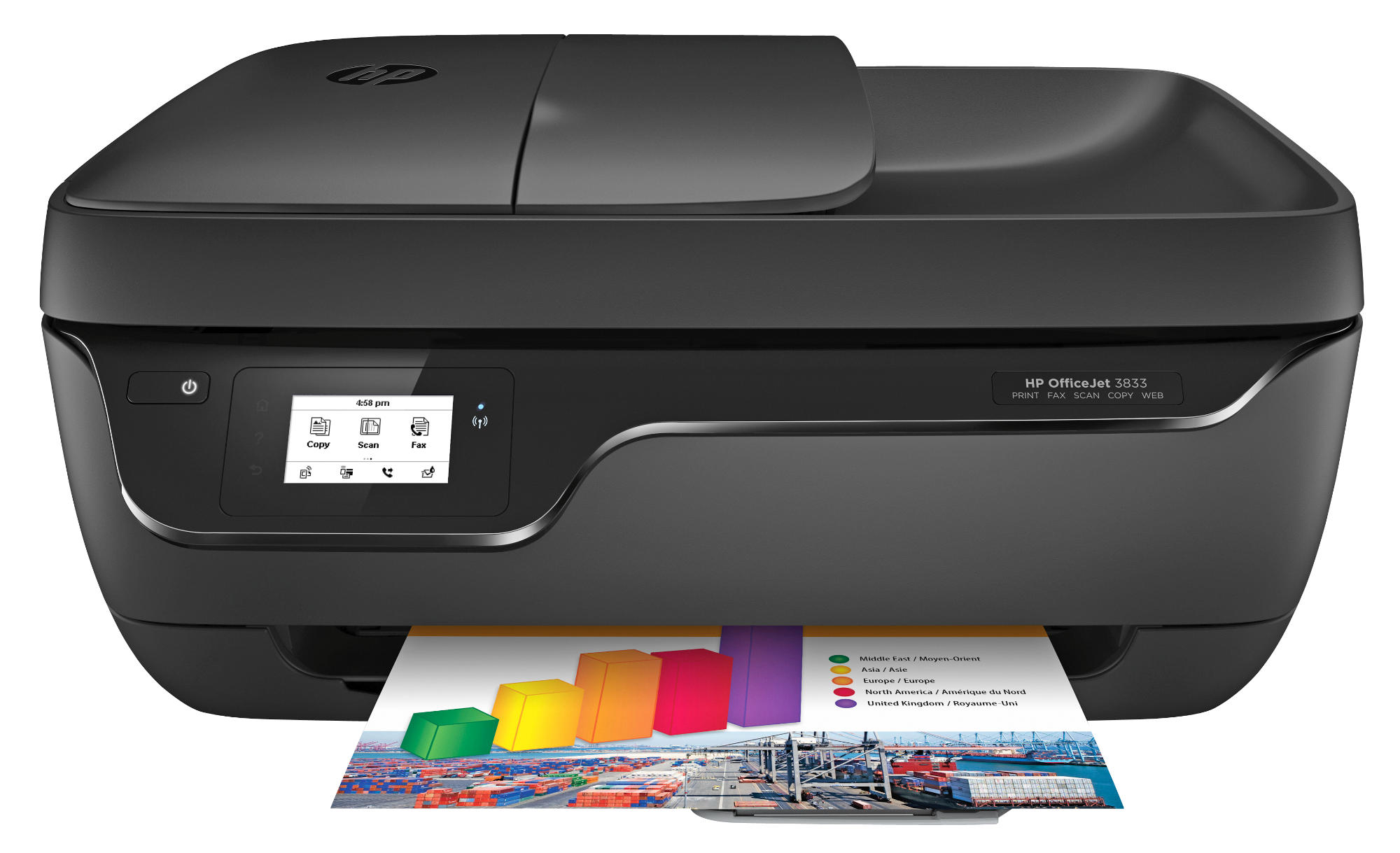 Impresora Hp Officejet 3833 color 8.56ppm wifi 8.56 1200x1200 usb 512 mb de