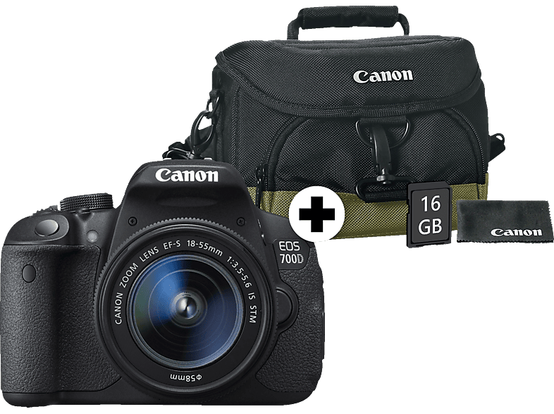 Megapixel, MediaMarkt Objektiv Display, CANON (EF-S, IS), 18-55 Schwarz Spiegelreflexkamera, 18-55 Objektiv 18 $[inkl. D mm]$ 700 KIT Touchscreen | VUK Spiegelreflexkameras EOS mm