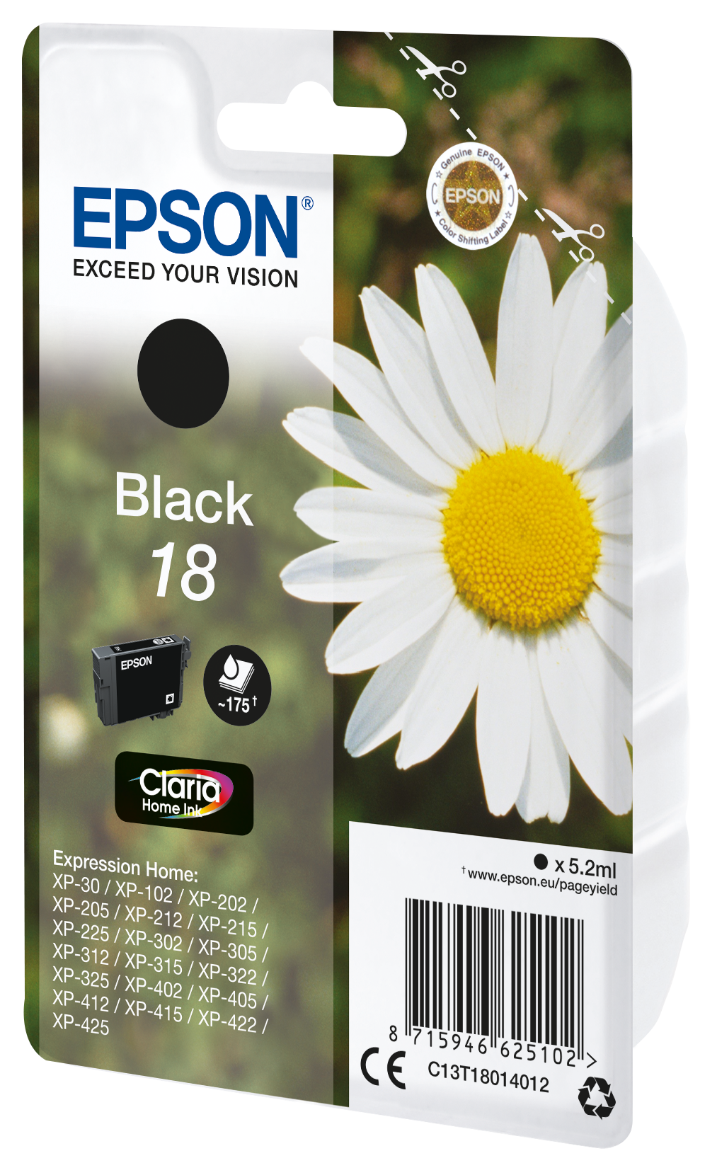 Ink cartridge package with a daisy image.