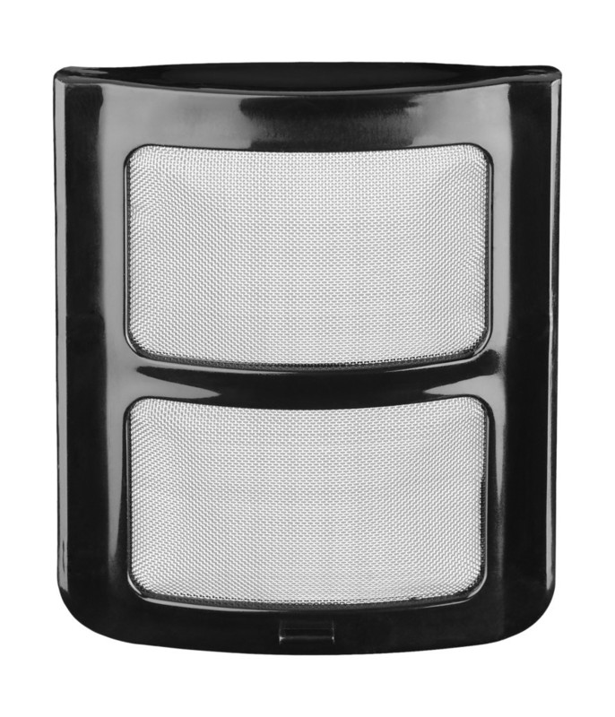 Black coffee machine filter basket. Two rectangular openings in the filter.