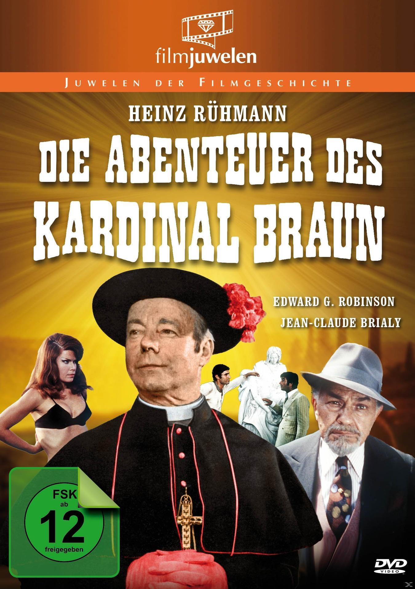 Filmplakat: Heinz Rühmann. Titel: Die Abenteuer des Kardinal Braun. Bilder von Schauspielern und einem Kirchenführer.