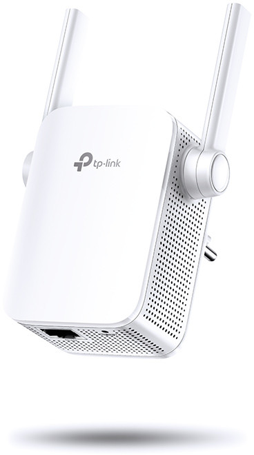 White Wi-Fi extender with antennas. White background.