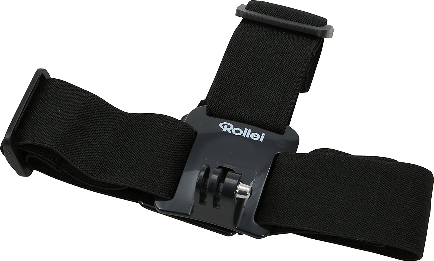 Zwarte borstriem met het Rollei-logo. Twee zwarte riemen met een camerabevestiging in het midden.