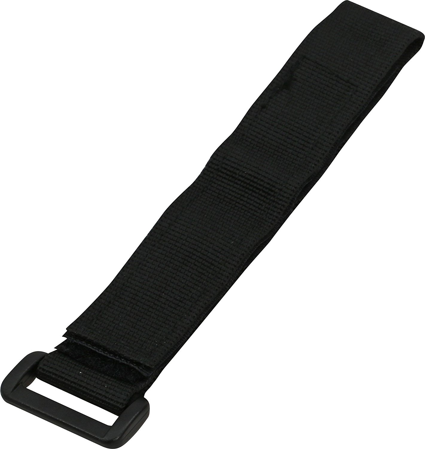 Zwarte riem met zwarte gesp. Schuine weergave. Witte achtergrond.