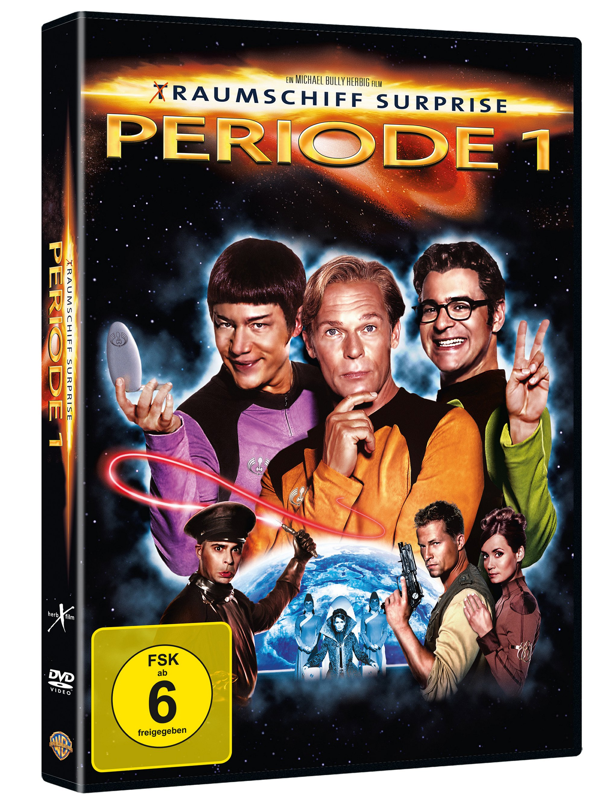 DVD-Hülle für Traumpfschiff Surprise: Periode 1, mit Schauspielern und Weltraumszene.