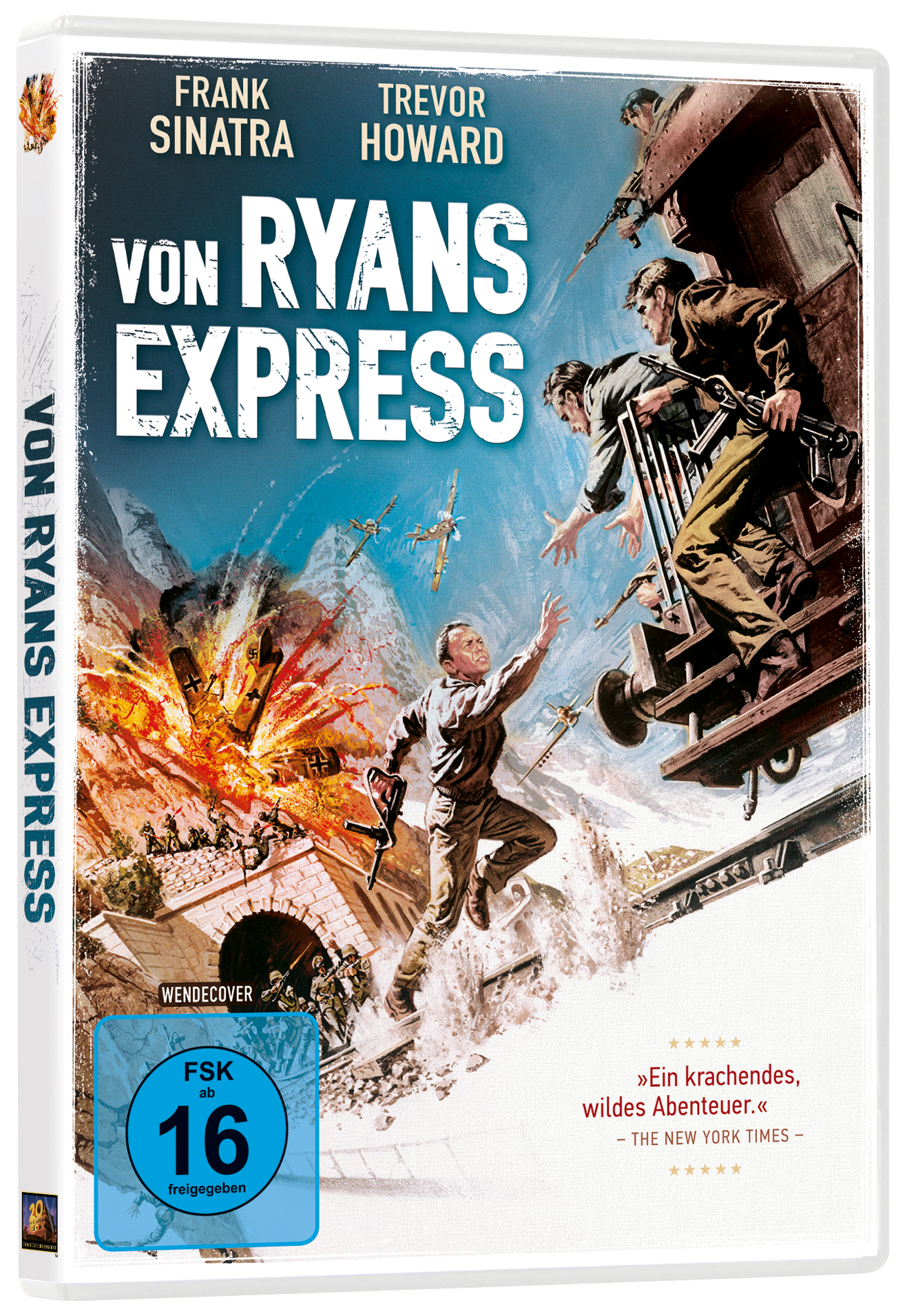 DVD-Cover eines Films mit Frank Sinatra und anderen, die vor einer Explosion fliehen.