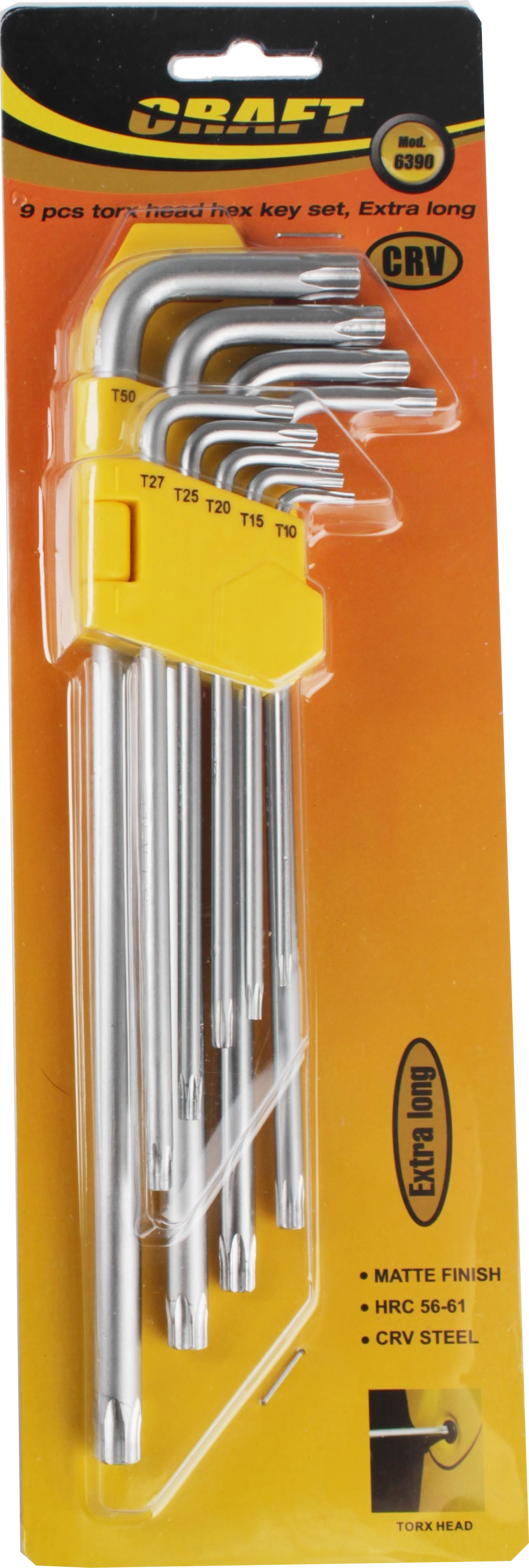 CRAFT 6390 Torx kulcs készlet, 9 db-os, CRV, extra hosszú