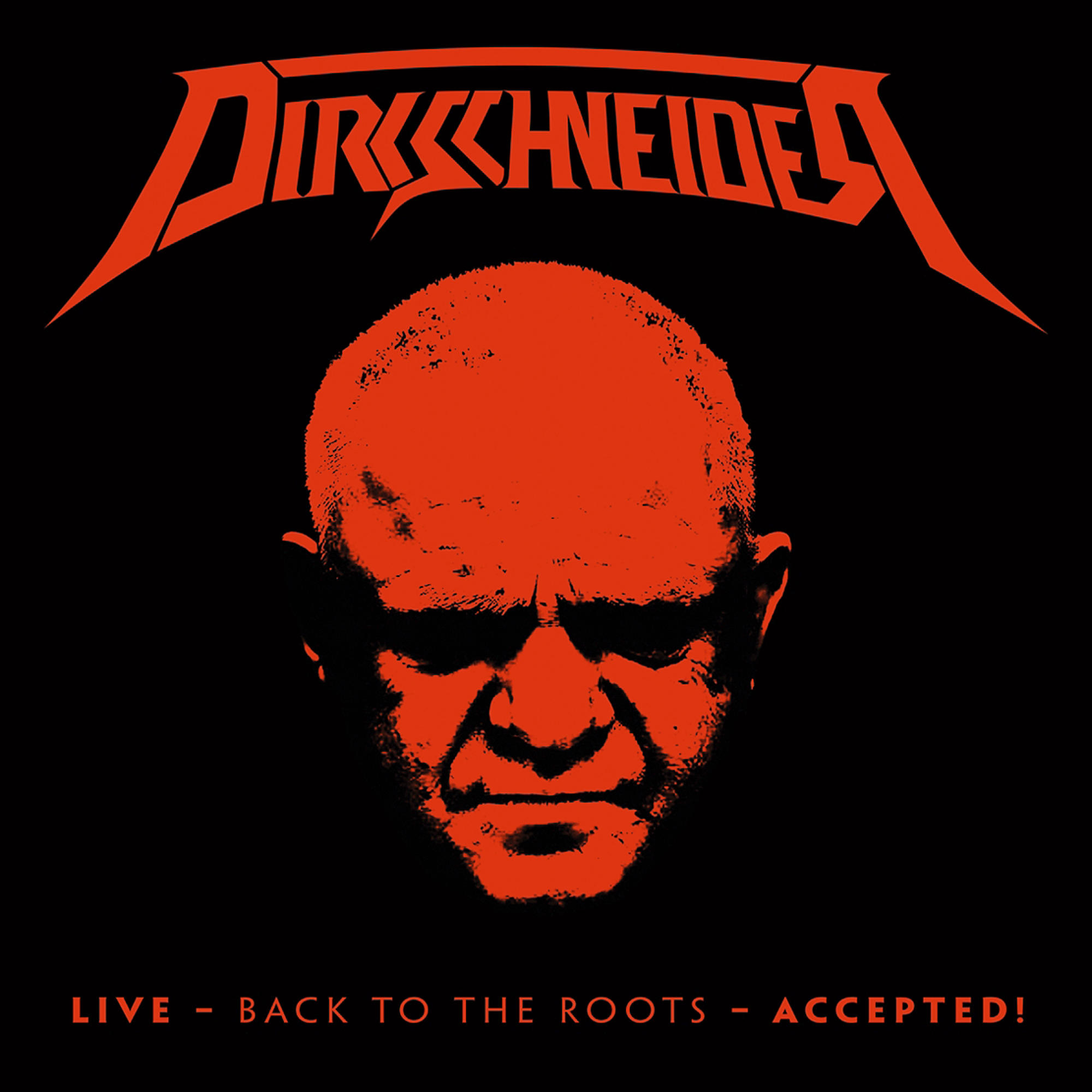Schwarzes und rotes Albumcover. Rote Gesichtsillustration auf schwarzem Hintergrund.