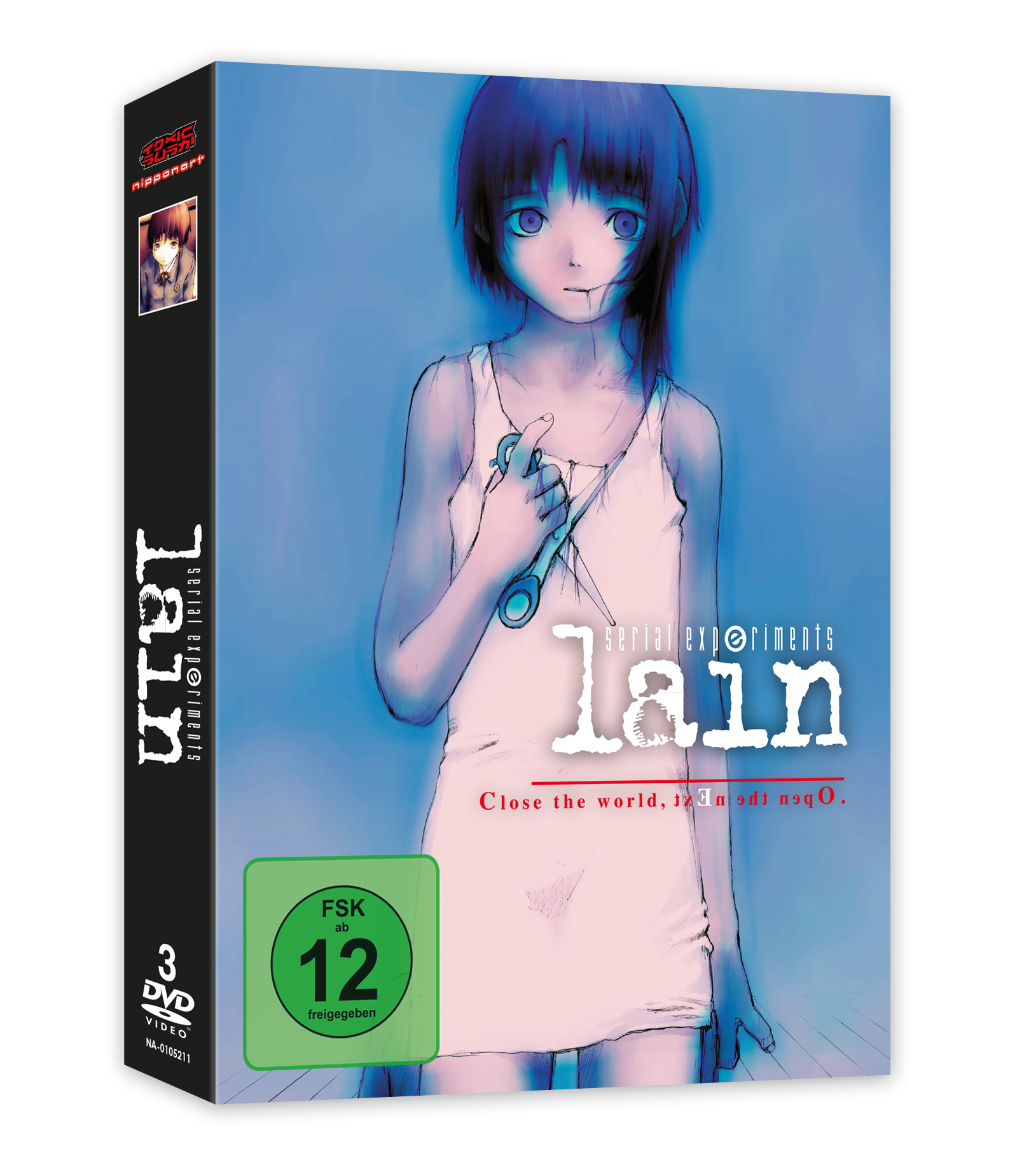 DVD-Box-Set mit einer Illustration im Anime-Stil. Der Titel lautet „Serial Experiments Lain“.