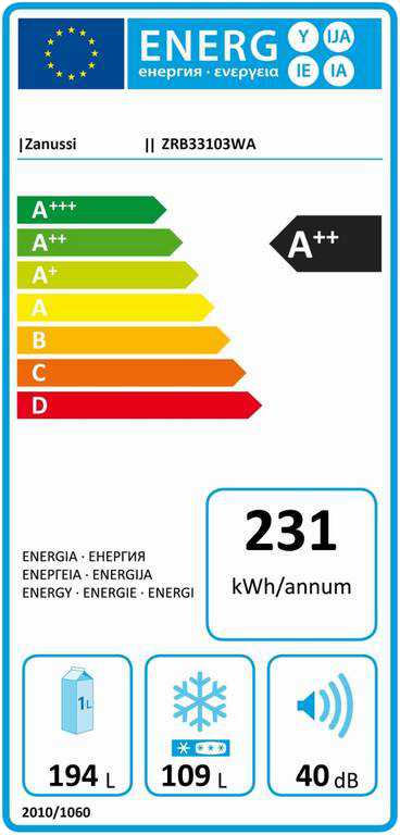 ZANUSSI ZRB33103WA Kombinált hűtőszekrény, 175 cm, A++