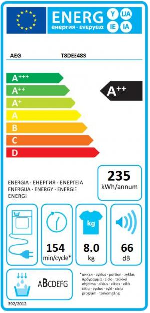 AEG T8DEE48S Hőszivattyús szárítógép, 8 kg, inverter motor, LCD kijelző, A++
