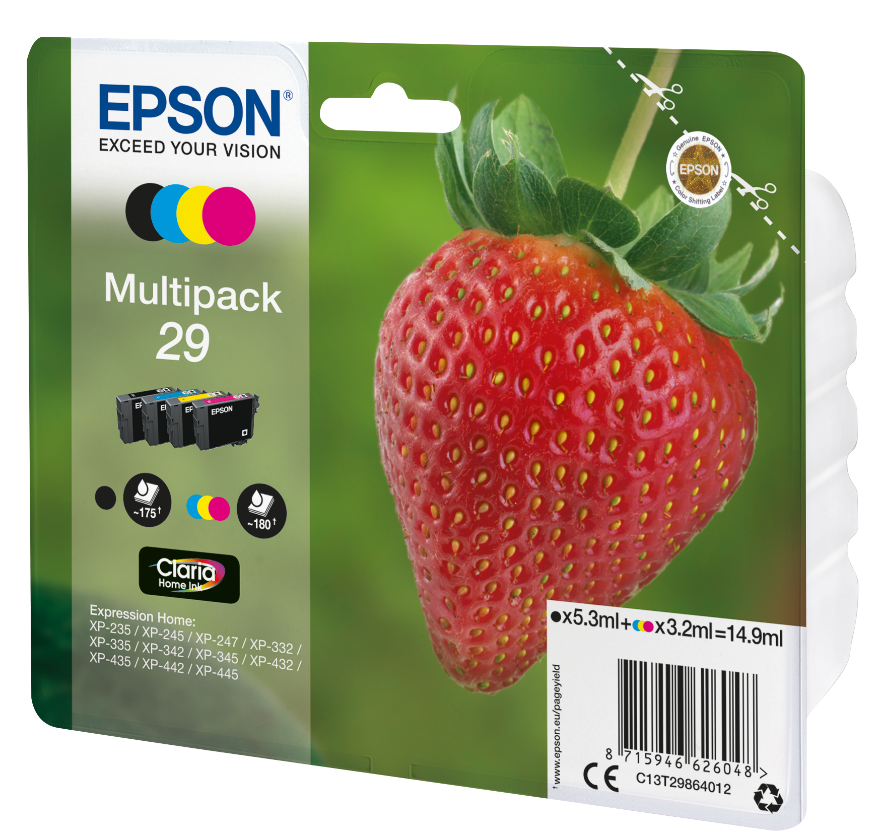 Epson ink cartridge multipack with a strawberry and text.