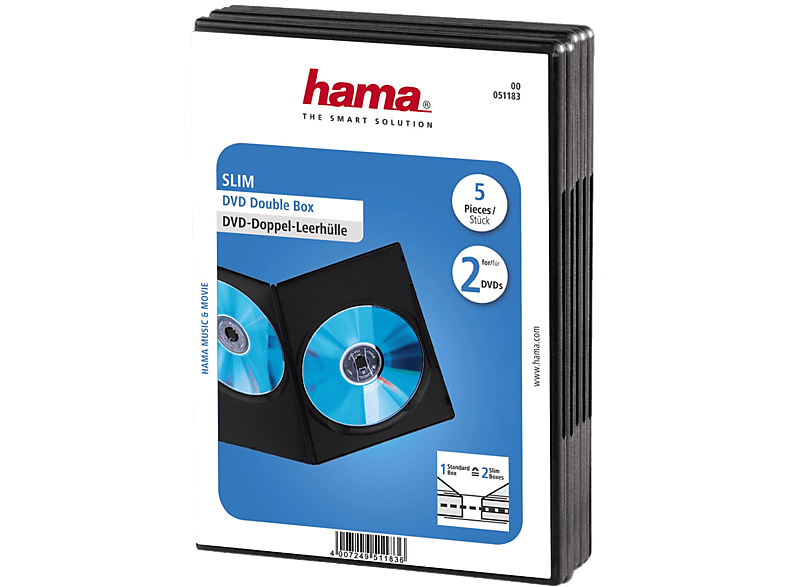 HAMA DVD Slim dubble box 5 stuks Zwart (51183)