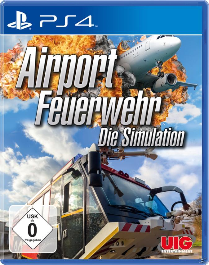 PS4-Spielbox, 'Airport Firefighter Die Simulation', mit Flugzeug- und Feuerwehrauto-Grafiken.