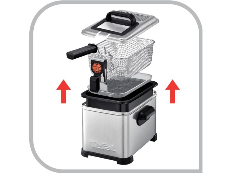 Deep fryer components separated. White background.