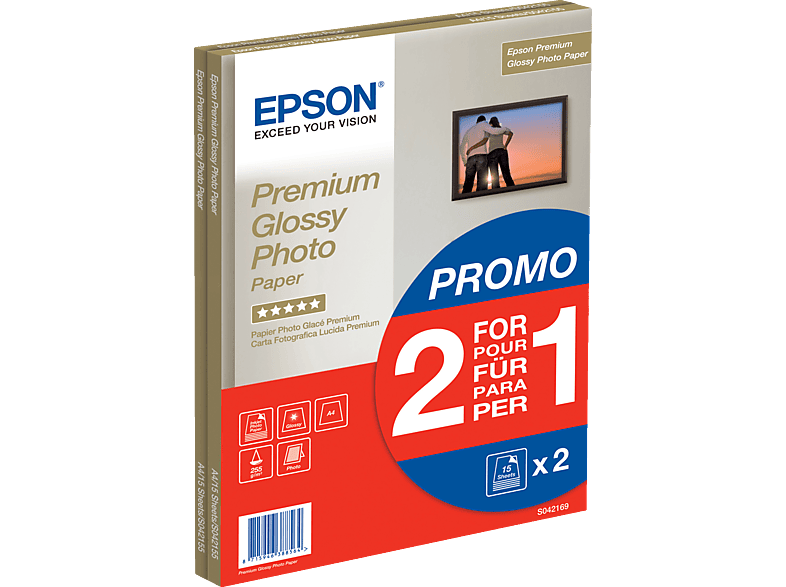 15 x Fotopapier 210 A4 2 mm x EPSON C13S042169 297 Blatt glänzendes Premium