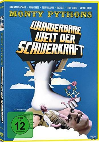 DVD-Hülle mit surrealer Illustration eines riesigen Fußes und eines Mannes darunter. Der Titel lautet 'Wunderbare Welt der Schwerkraft'.
