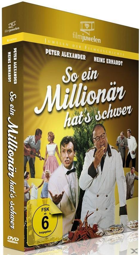 DVD-Hülle von 'So ein Millionär hat's schwer' mit Schauspielern, Bildern und deutschem Text.