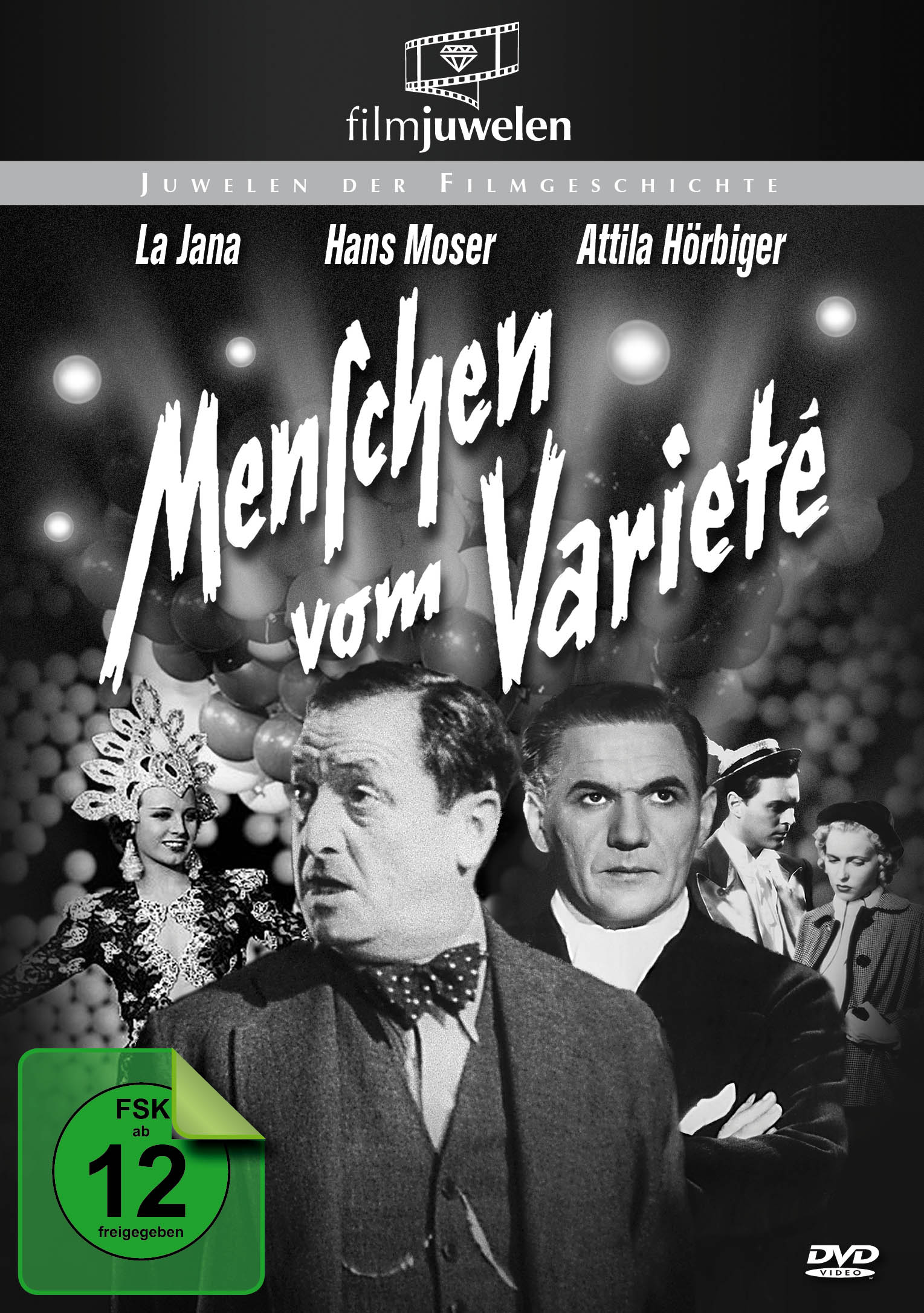 DVD-Cover für 'Menschen vom Varieté', mit Schauspielern und Vintage-Filmdesign.