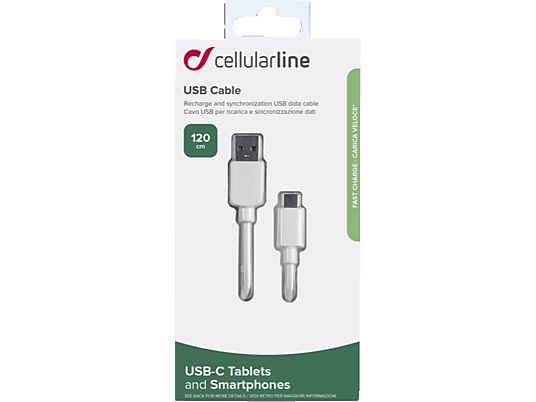 CELLULAR LINE Cable USB Type-C - Cavo di ricarica e trasmissione dati (Bianco)