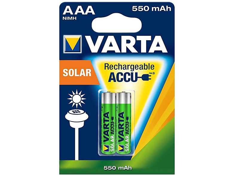 2 x Varta Solar Akkus Accus AAA Micro 550mAh auflad Batterien Leuchten Lampen 