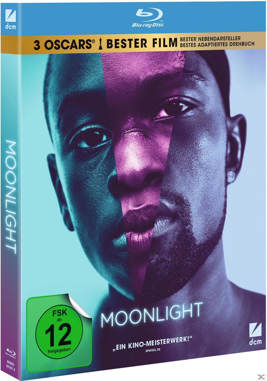 Filmcover von 'Moonlight'. Das Gesicht eines Mannes ist in zwei farbige Abschnitte geteilt.