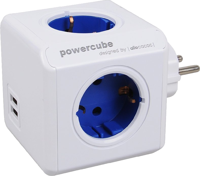 ALLOCACOC 1202BL/OUPC PowerCube Original Elosztó, 4 dugalj + 2 USB csatlakozó, kék