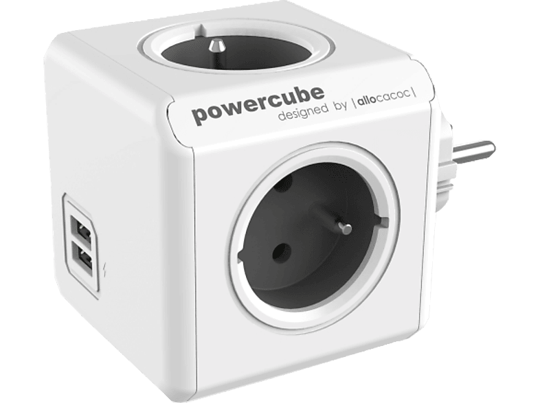 ALLOCACOC 1202GY/OUPC PowerCube Original Elosztó, 4 dugalj + 2 USB csatlakozó, szürke