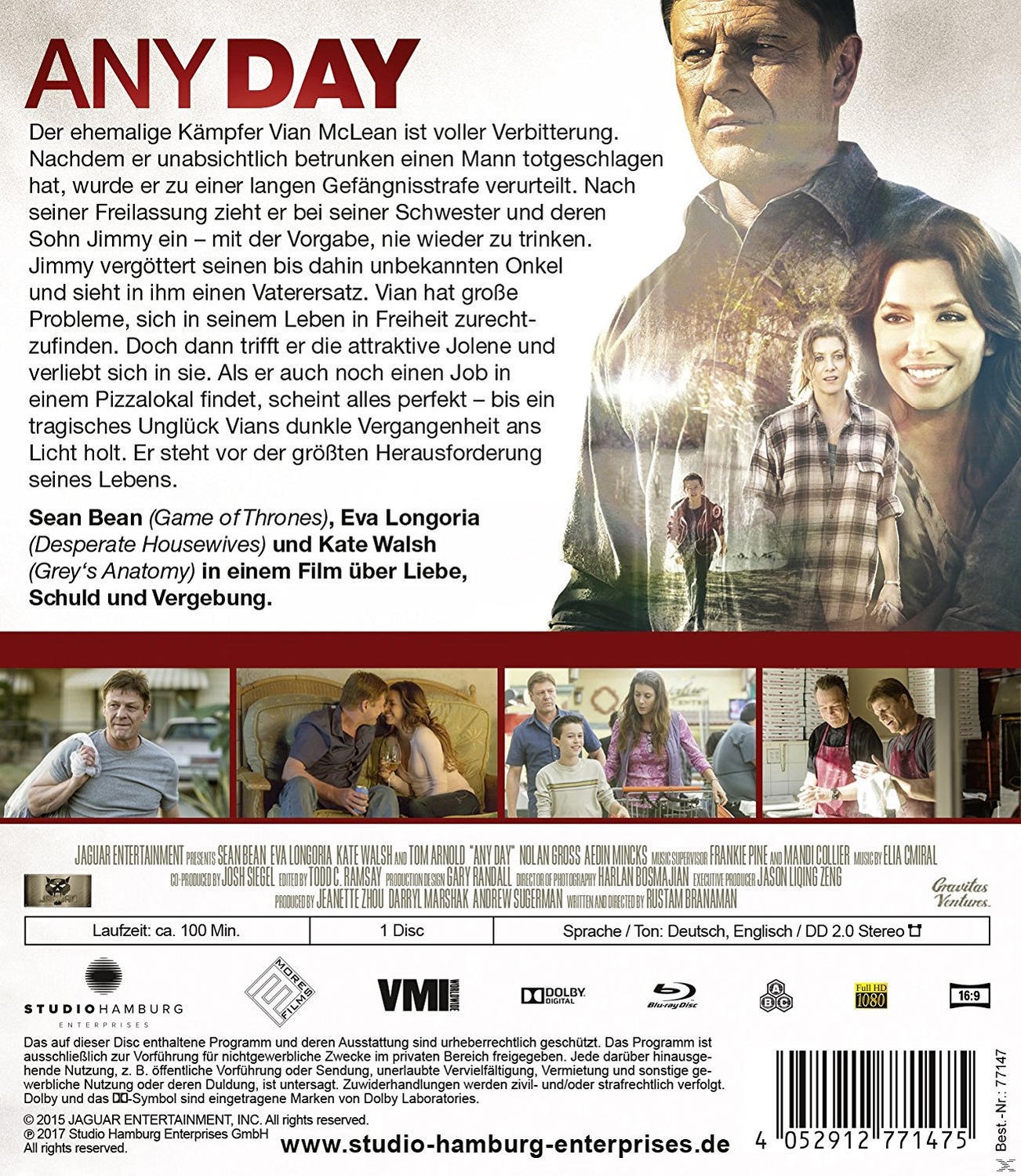Rückseite des Any Day DVD-Covers. Enthält Schauspieler und Text. Hat mehrere Bilder. Weißer Hintergrund.
