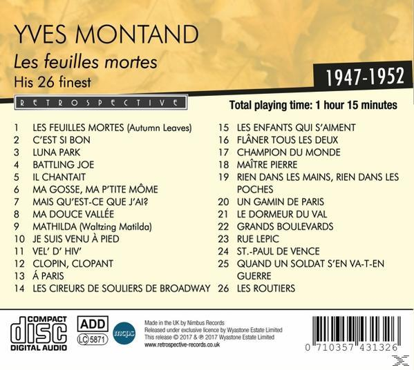 CD-Hülle Rückseite, mit Songtiteln und Credits. Albumtitel ist Les feuilles mortes.
