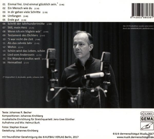 CD-Rückseite mit einem Mann, der in die Kamera blickt. Texte und Credits sind ebenfalls sichtbar.