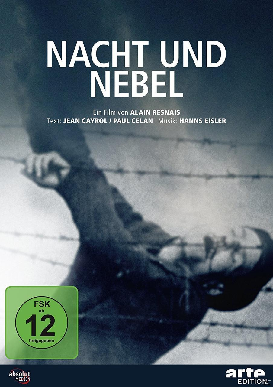 DVD-Cover: Film Nacht und Nebel. Stacheldraht, Graustufenbild einer Person. Grüne und schwarze Details.