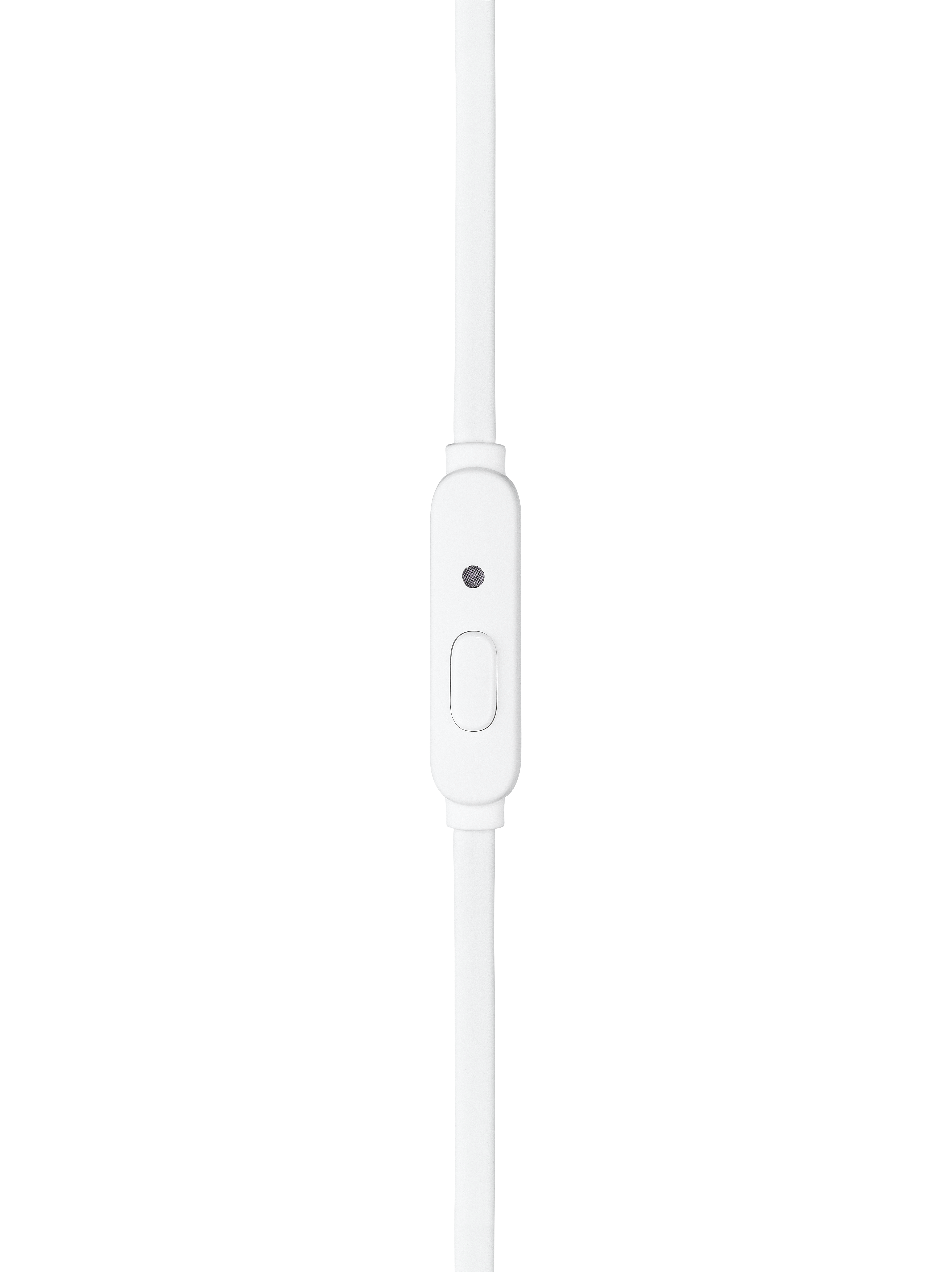 Witte in-ear oortelefoons met een bedieningsknop op de kabel.