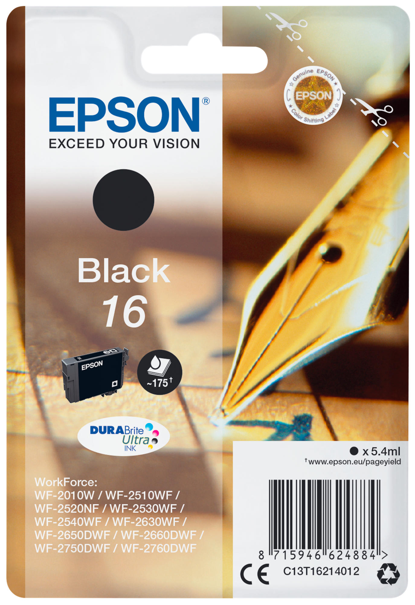 EPSON (C13T16214012) Tintenpatrone Schwarz Original