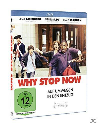 DVD-Cover mit Schauspielern. Text: Why Stop Now. Hintergrund ist ein Gebäude mit Säulen und Türen.