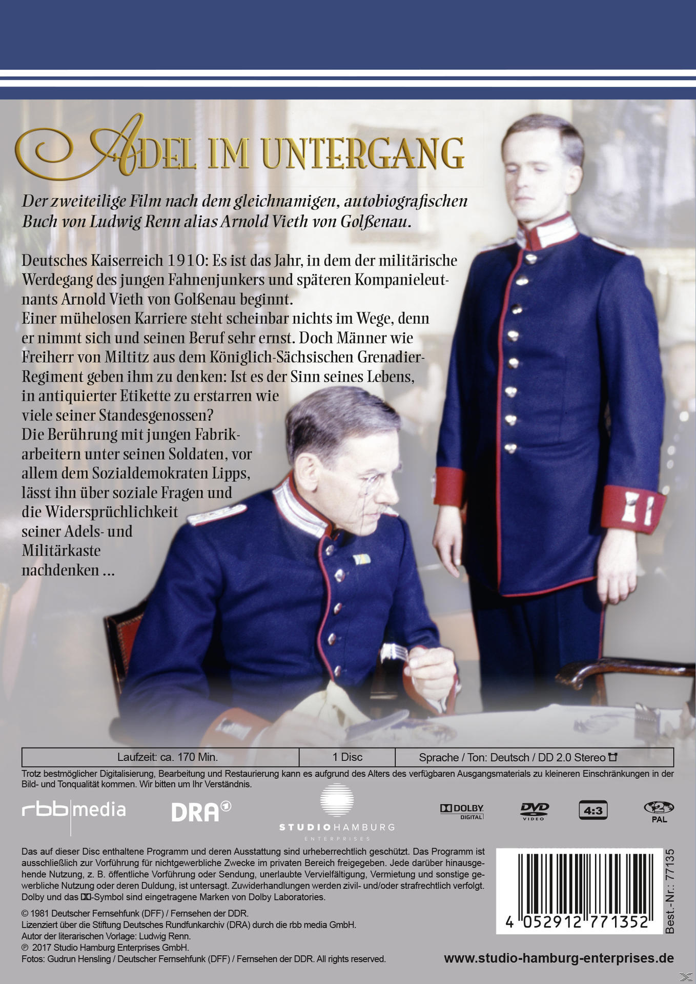 DVD-Cover: Männer in Militäruniformen. Text auf Deutsch. Titel: Adel im Untergang.