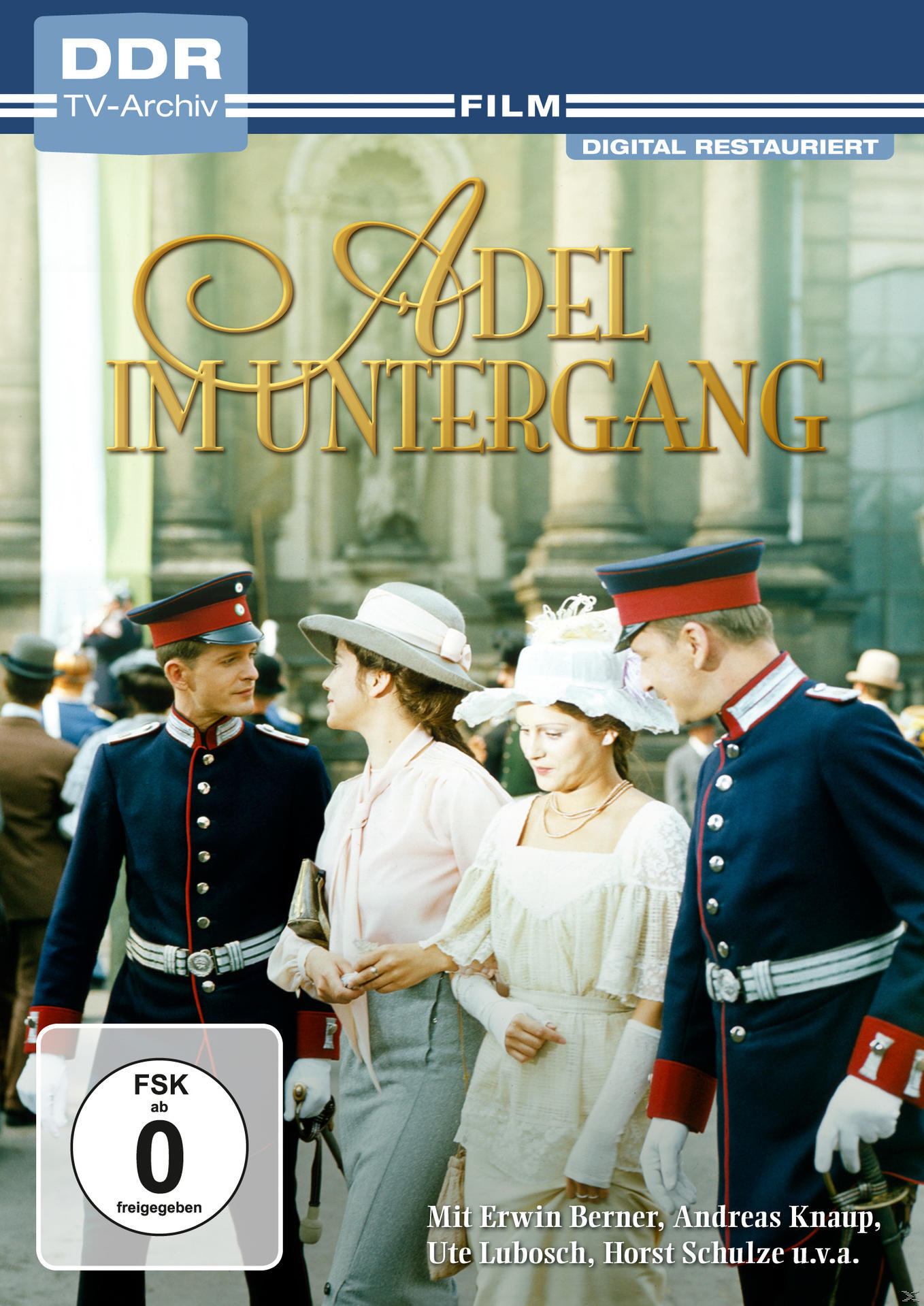 Filmcover mit Schauspielern in historischen Kostümen, Titel 'Adel im Untergang' und Logo.