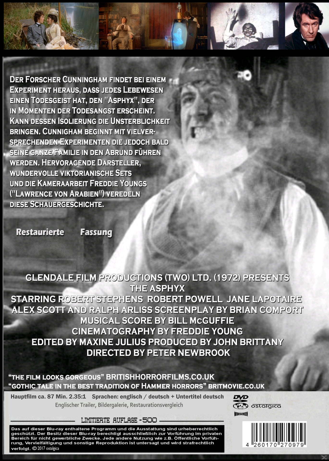 DVD-Rückseite: The Asphyx. Text und Bilder aus dem Horrorfilm.