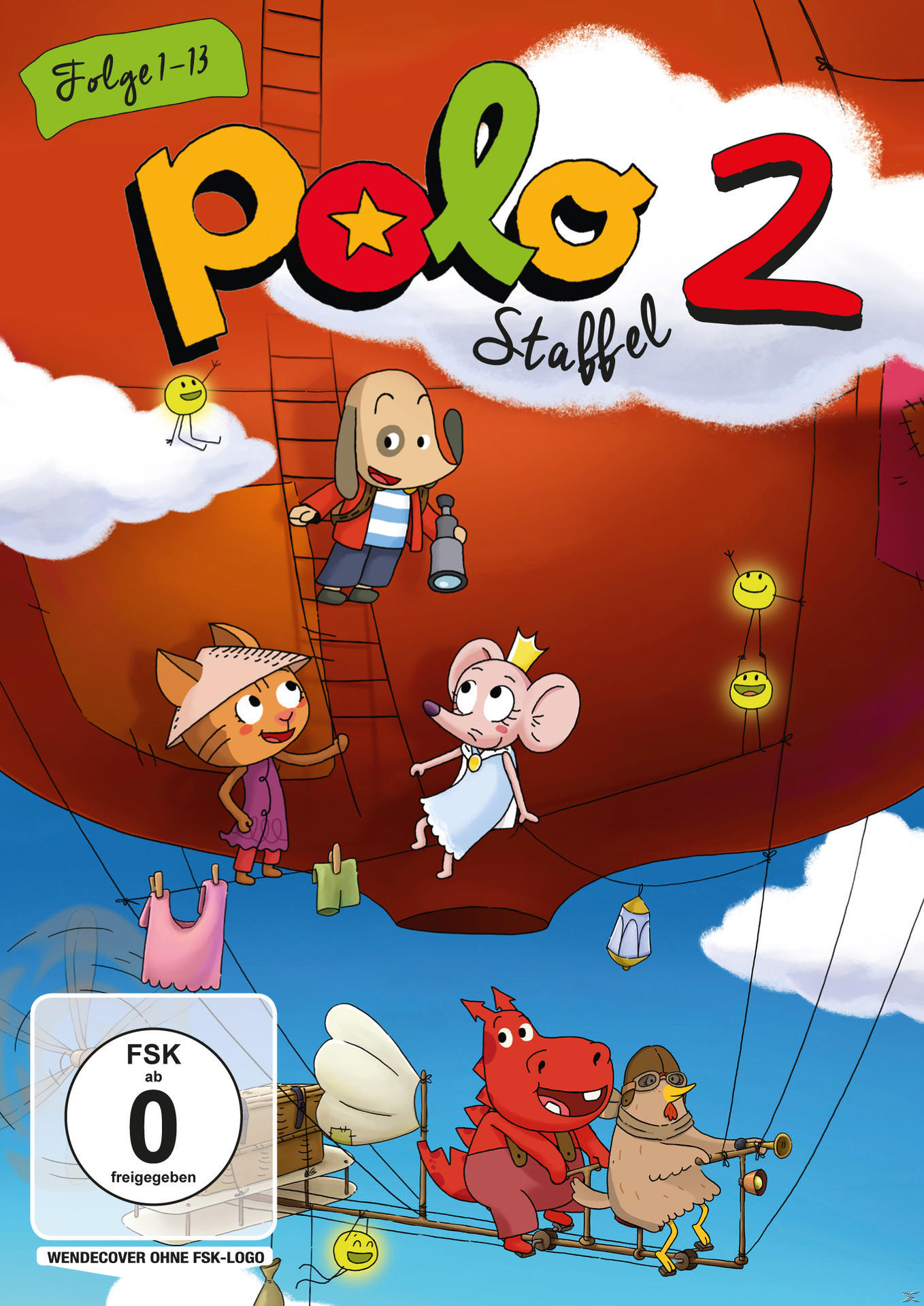 DVD-Cover von Polo 2, einem Cartoon. Zeigt Figuren in einem Ballon am blauen Himmel.