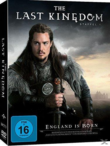 DVD-Cover für The Last Kingdom. Ein Mann mit einem Schwert steht im Vordergrund.