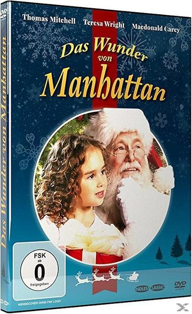 DVD-Cover von 'Das Wunder von Manhattan' mit einem Mädchen und dem Weihnachtsmann.