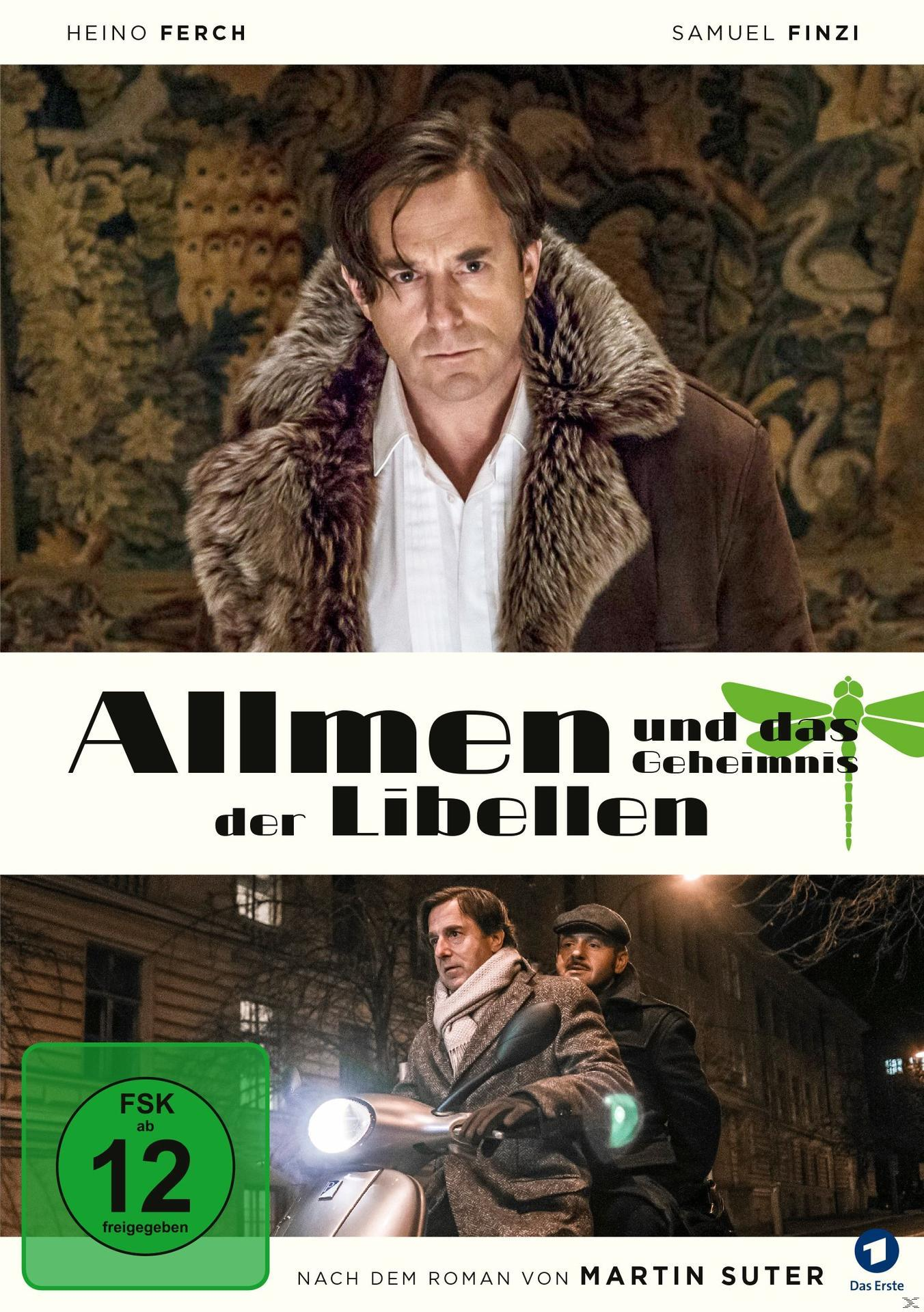 Filmcover: Mann im Mantel, Titel 'Allmen und das Geheimnis der Libellen', eine Libelle.
