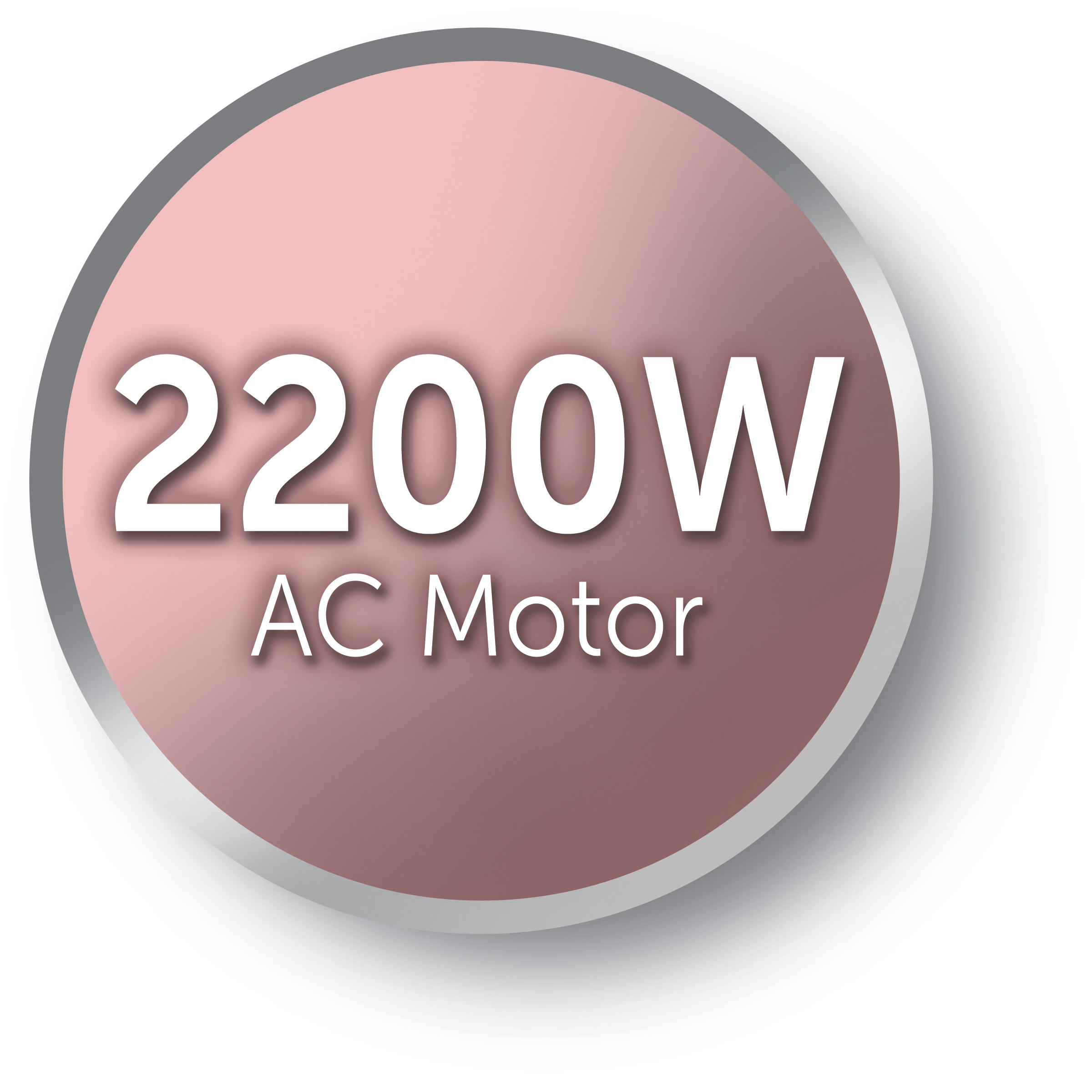 Pinkfarbene Plakette mit dem Text '2200W AC Motor' in Weiß. Ein weißer Rand umgibt die Plakette.