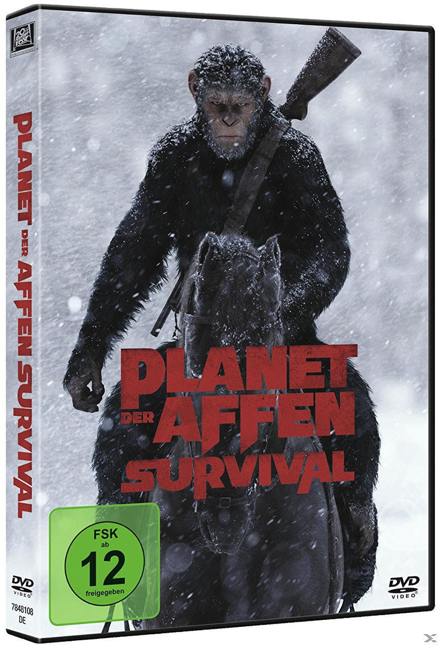 DVD-Hülle eines Films. Ein Affe reitet im Schnee auf einem Pferd. Titel ist Planet der Affen.