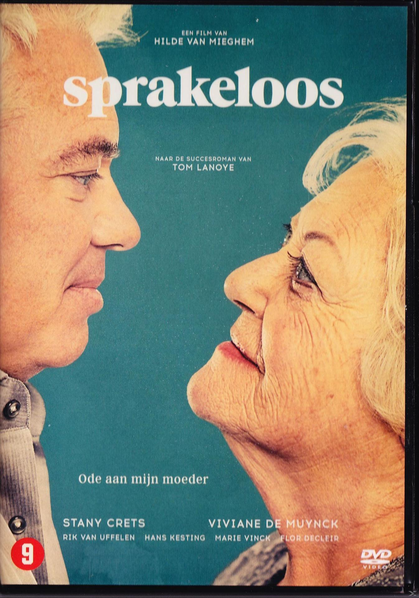 Filmover: 'Sprakeloos'. Twee mensen in profiel, tekst en een DVD-hoesje.
