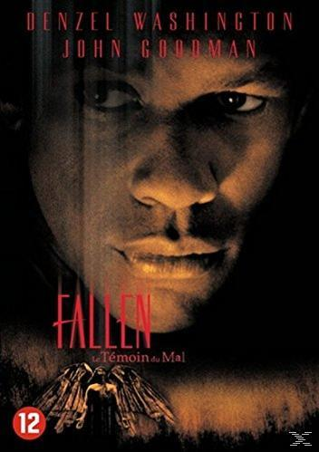 Filmposter van 'Fallen' met het gezicht van Denzel Washington, het woord 'Fallen' en een engel.